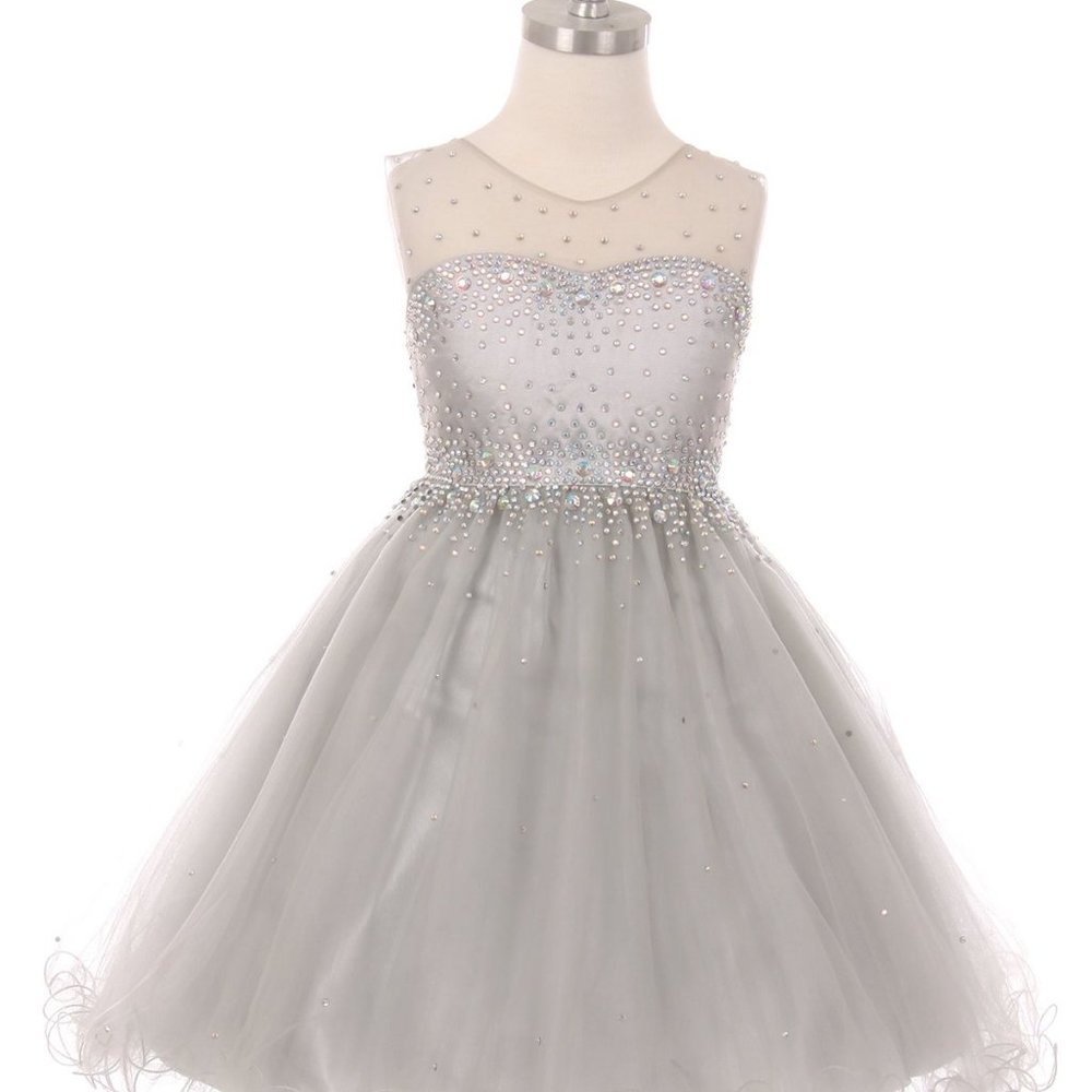 Silver beautiful illusion sparkling dress,decorated in shinny rhinestones X5029